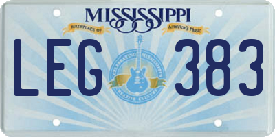 MS license plate LEG383