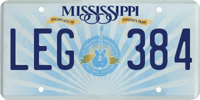 MS license plate LEG384