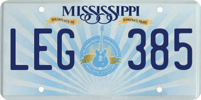 MS license plate LEG385