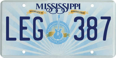 MS license plate LEG387