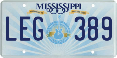 MS license plate LEG389