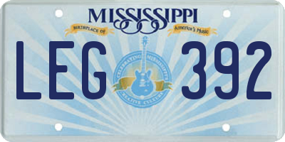 MS license plate LEG392