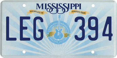 MS license plate LEG394