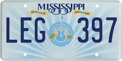 MS license plate LEG397