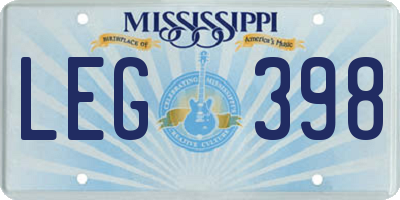 MS license plate LEG398
