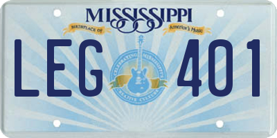 MS license plate LEG401