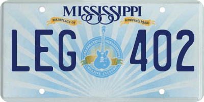 MS license plate LEG402