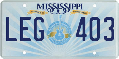 MS license plate LEG403