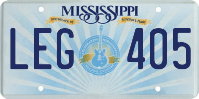 MS license plate LEG405