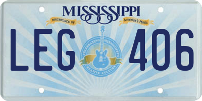 MS license plate LEG406