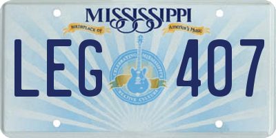 MS license plate LEG407