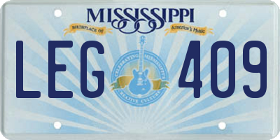 MS license plate LEG409