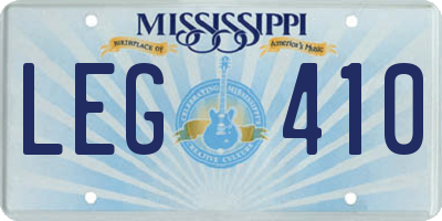 MS license plate LEG410