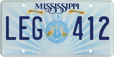 MS license plate LEG412