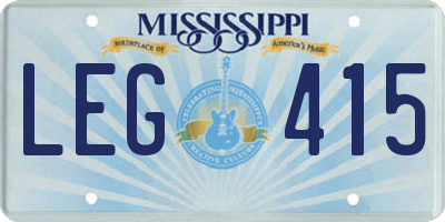 MS license plate LEG415