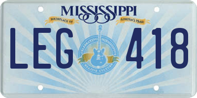 MS license plate LEG418