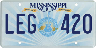 MS license plate LEG420