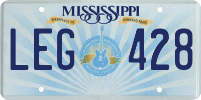 MS license plate LEG428