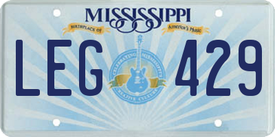 MS license plate LEG429