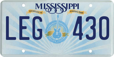 MS license plate LEG430