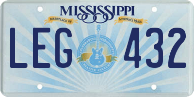 MS license plate LEG432