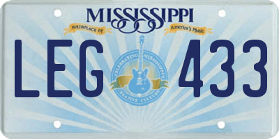 MS license plate LEG433