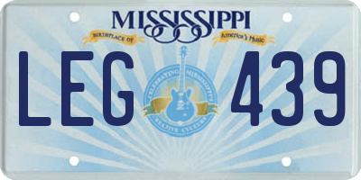 MS license plate LEG439