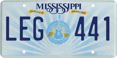 MS license plate LEG441