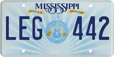 MS license plate LEG442