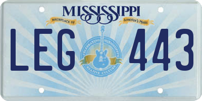 MS license plate LEG443