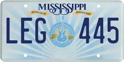 MS license plate LEG445