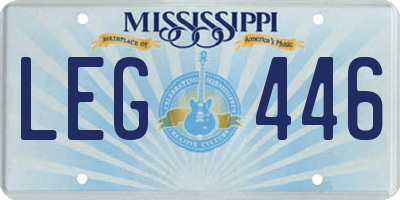 MS license plate LEG446