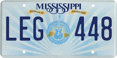 MS license plate LEG448