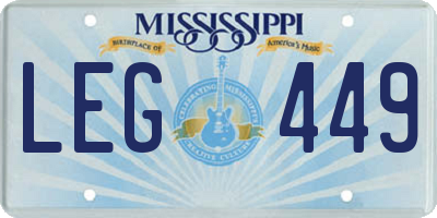 MS license plate LEG449