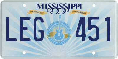 MS license plate LEG451