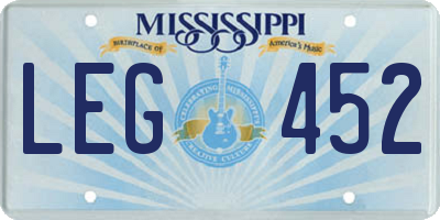 MS license plate LEG452
