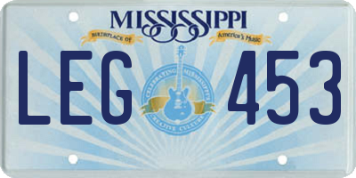 MS license plate LEG453