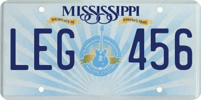 MS license plate LEG456