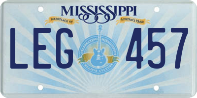 MS license plate LEG457