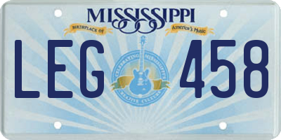 MS license plate LEG458