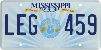 MS license plate LEG459