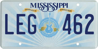 MS license plate LEG462