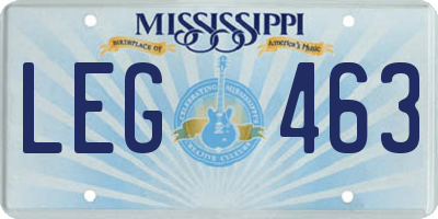 MS license plate LEG463