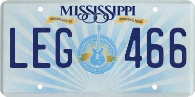 MS license plate LEG466