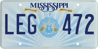 MS license plate LEG472