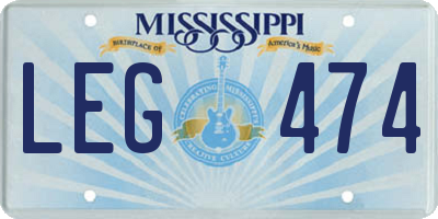 MS license plate LEG474