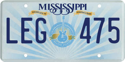 MS license plate LEG475