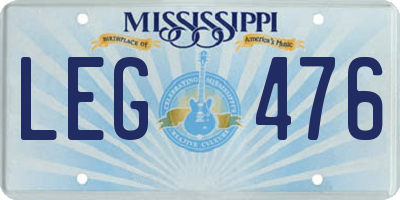 MS license plate LEG476