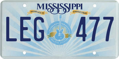 MS license plate LEG477