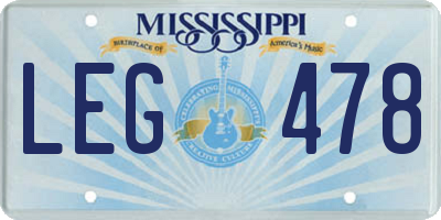 MS license plate LEG478